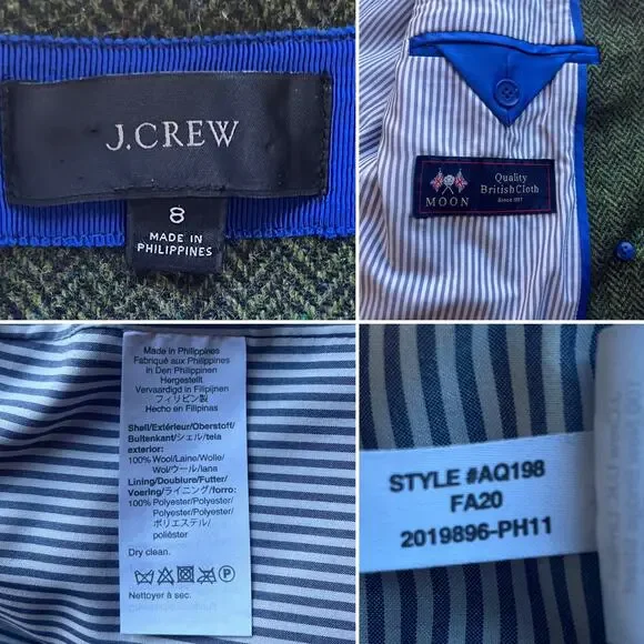 J.Crew Bristol Blazer Jacket Double Breasted Herringbone Wool Green Size 8 - Picture 4 of 10